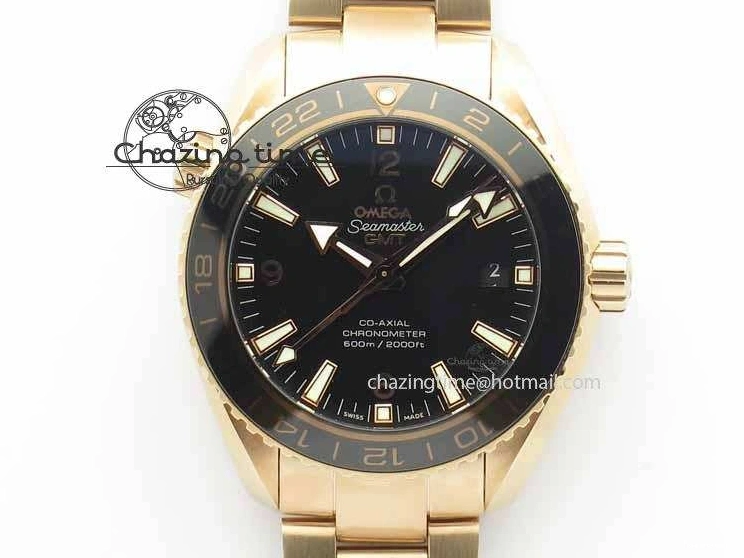1221 Efficient Planet Ocean GMT 43.5mm RG V6F 1:1 Best Edition Black Dial On RG Bracelet A 8182